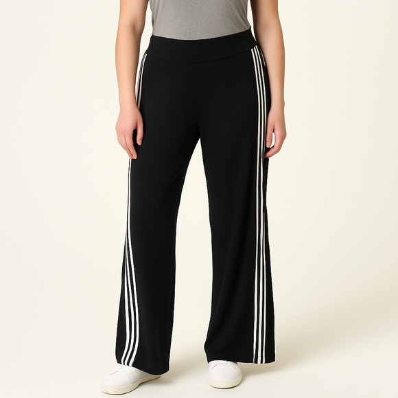 Athleta Meridian Wide Leg Pants Black White Stripe Size XL Travel Casual - Picture 1 of 10